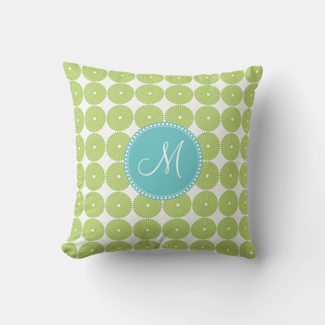 Custom Monogram Initial Spring Green Circles Cushion (Front)