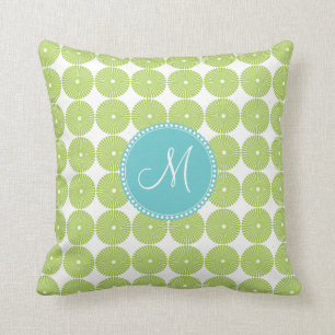 Custom Monogram Initial Spring Green Circles Cushion