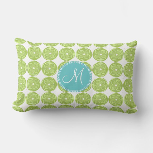 Custom Monogram Initial Spring Green Circles Lumbar Cushion (Front)