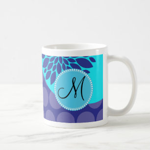 Custom Monogram Initial Teal Purple Polka Dots Coffee Mug