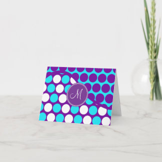 Custom Monogram Initial Teal Purple Polka Dots Note Card