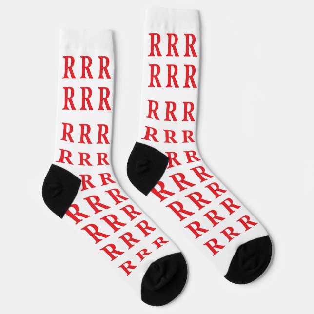 ​Custom Monogram Initial White Red socks (Right)