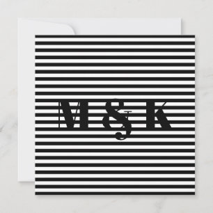Custom monogram initials black white stripes card
