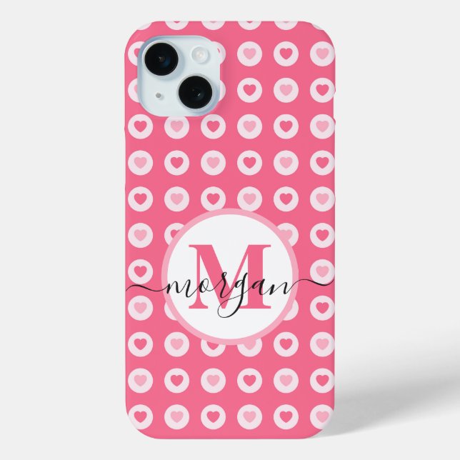 Custom Monogram Initials Pink Hearts Case-Mate iPhone Case (Back)