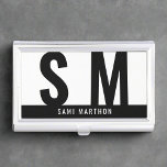 Custom Monogram Initials Script Black & White Business Card Holder<br><div class="desc">This professional business card case, crafted in a modern and elegant black and white design, features initials for a sophisticated and personalised touch. Its sleek and refined style offers both functionality and a stylish way to carry your business cards. Embrace a chic and contemporary business card case, showcasing personalised initials...</div>
