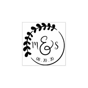 Custom Monogram Initials Wedding Wreath Art Rubber Stamp