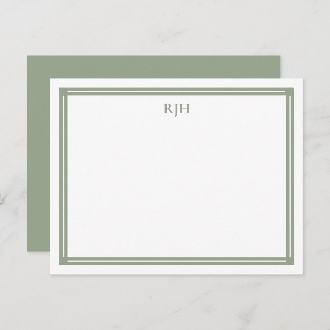Custom Monogram Initials with Sage Green Border Card (Front/Back)