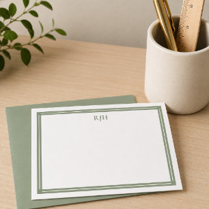 Custom Monogram Initials with Sage Green Border Card