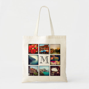 Custom Monogram Instagram Photo Collage Tote Bag
