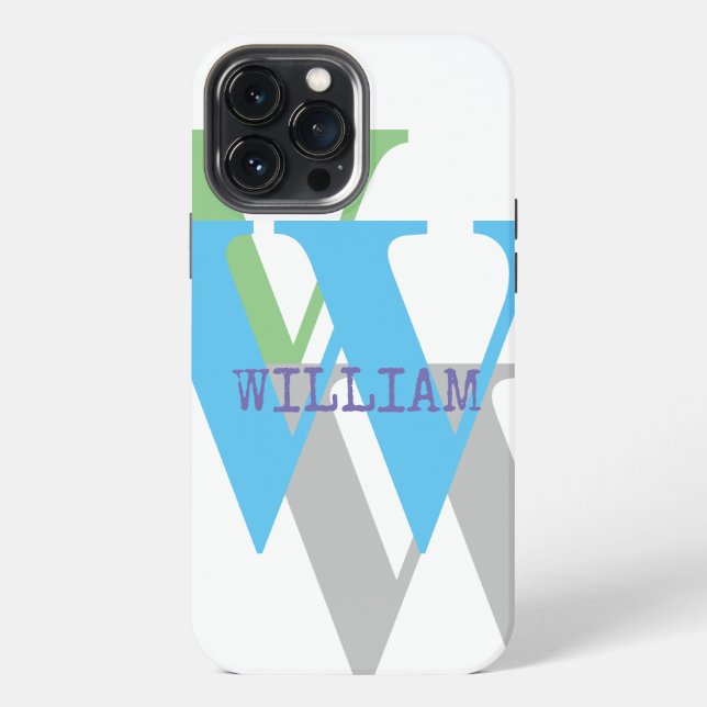 Custom Monogram iPhone Case – Gray Blue Green  (Back)