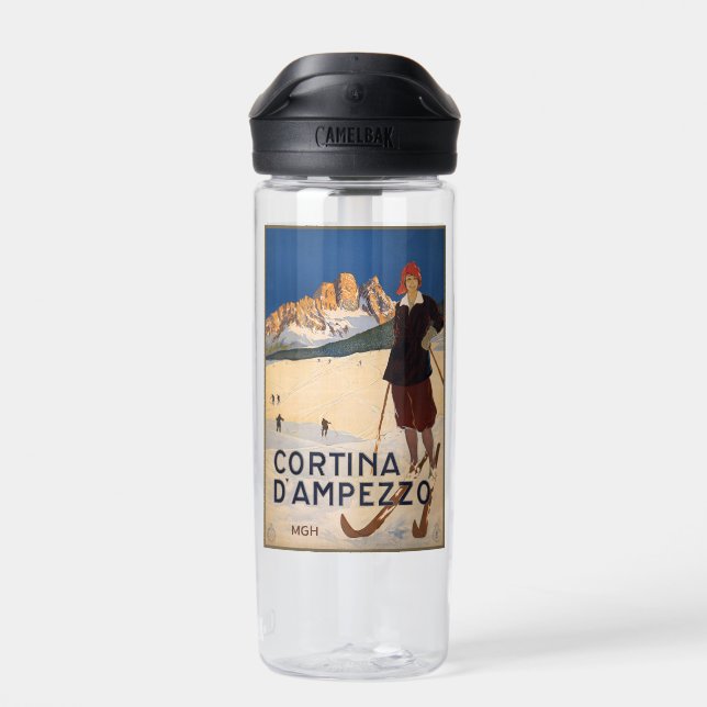 Custom Monogram Italy Skiing Water Bottle (Back)