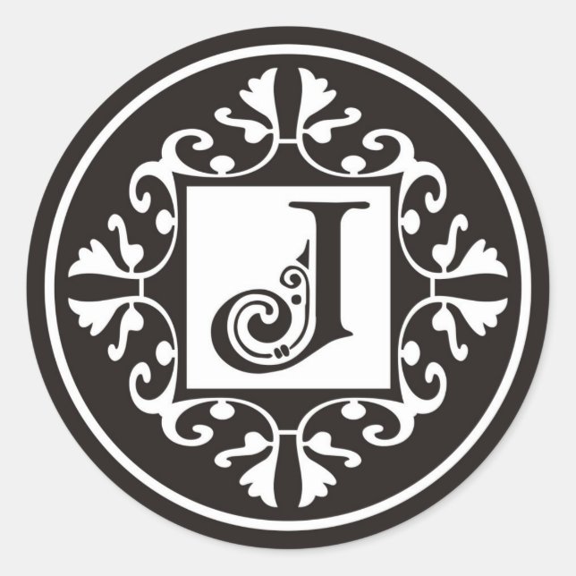 Custom Monogram J Stickers In Black and White (Front)