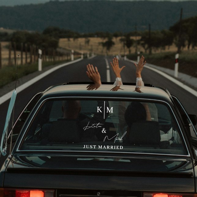 Custom Monogram Just Married Car Wedding Banner  (Custom Monogram Just Married Car Wedding Banner Window Cling)