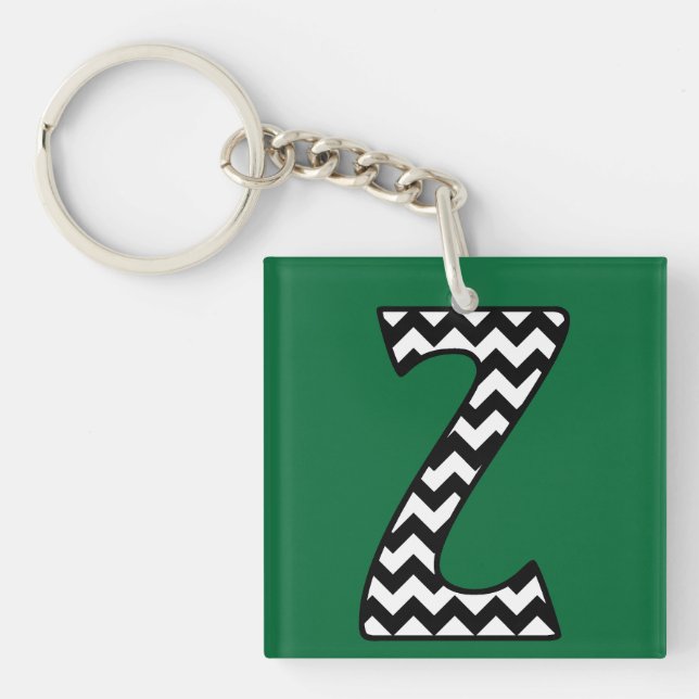 Custom Monogram Keychain: Z: Black, White Chevrons Key Ring (Front)