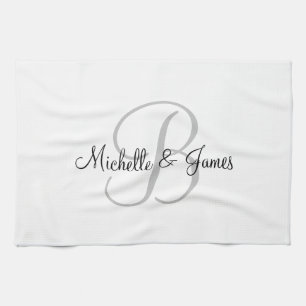 Custom monogram kitchen towel for newlyweds couple