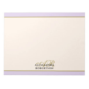 Custom Monogram Lavender Ivory Gold Minimalist Notepad
