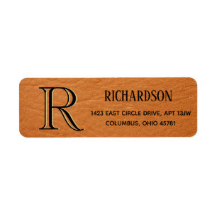 Custom Monogram Leather Texture  Return Address  Label