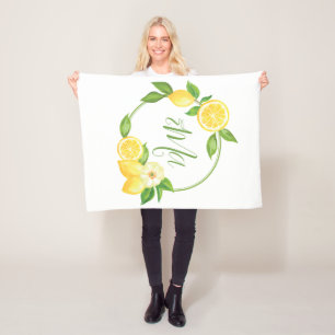 Custom Monogram Lemon Citrus Floral Baby Name Fleece Blanket