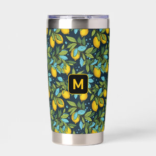 Custom Monogram Lemon Pattern Insulated Tumbler