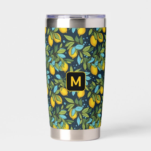 Custom Monogram Lemon Pattern Insulated Tumbler (Front)
