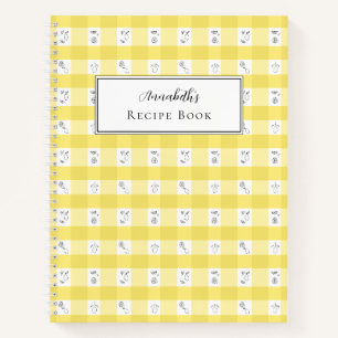 Custom Monogram Lemon Plaid Recipe Book