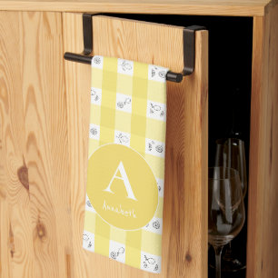 Custom Monogram Lemon Plaid Tea Towel