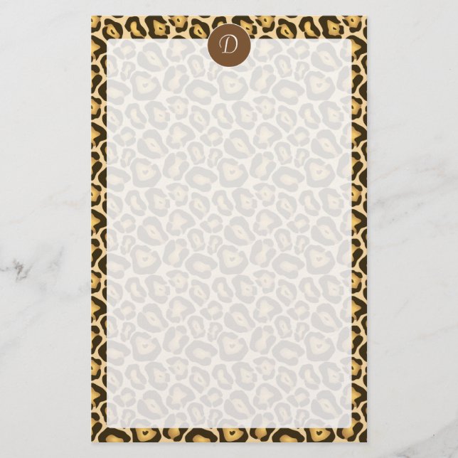 Custom Monogram Leopard Print Unlined Stationery (Front)