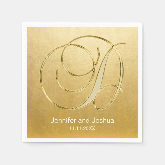 Custom Monogram Letter D Gold Foil Wedding Napkins (Front)