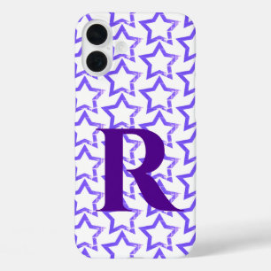 Custom Monogram Letter Pastel Purple Star Pattern  iPhone 16 Plus Case