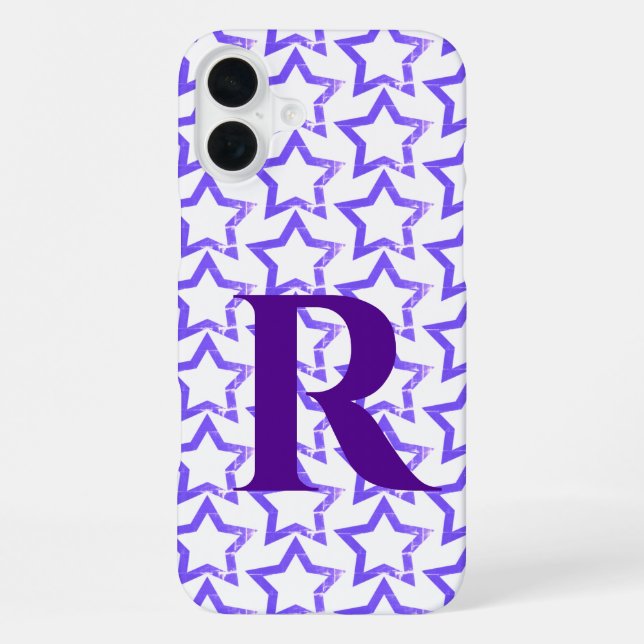 Custom Monogram Letter Pastel Purple Star Pattern  iPhone Case (Back)