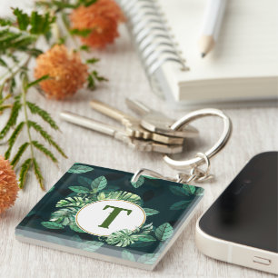 Custom monogram letter Plant leaf home or car key Ring