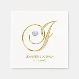 Custom Monogram LetterJ Gold Heart Wedding Napkin