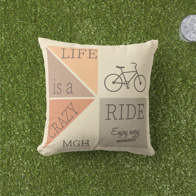 Custom Monogram Life is a Crazy Ride Cushion (Grass)