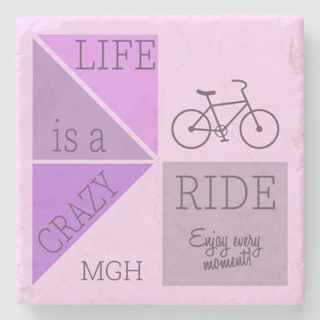 Custom Monogram Life is a Crazy Ride Stone Coaster (Front)