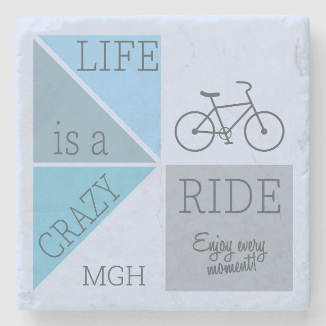 Custom Monogram Life is a Crazy Ride Stone Coaster (Front)