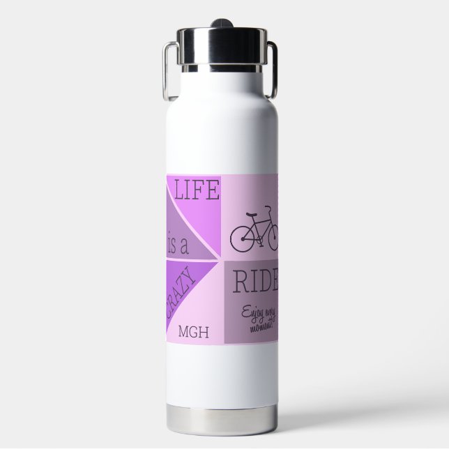 Custom Monogram Life is a Crazy Ride Water Bottle (Front)