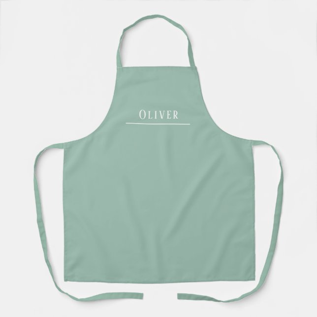 Custom monogram, light sage green  apron (Front)