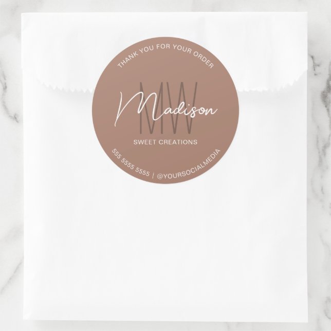 Custom Monogram Logo Brown Bakery Sticker (Bag)