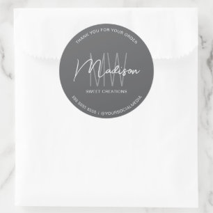 Custom Monogram Logo Grey Bakery Sticker