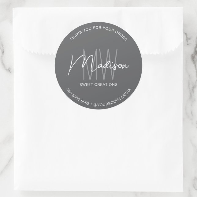 Custom Monogram Logo Grey Bakery Sticker (Bag)