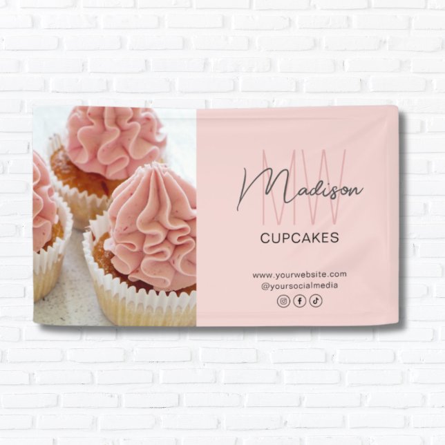 Custom Monogram Logo Photo Pink Bakery Business Banner (Custom Monogram Logo Photo Pink Bakery Business Banner)