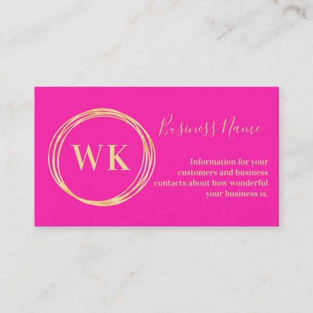 Custom Monogram Logo Pink Gold Business Card (Front)