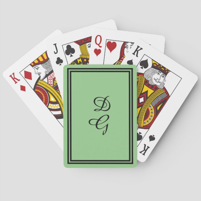 Custom monogram Lulumama mint green, black letters Playing Cards (Back)