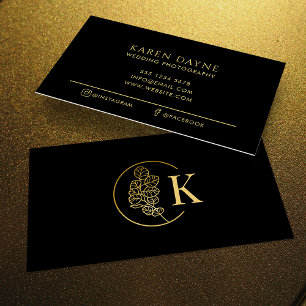 Custom Monogram Luxury Gold & Black Photography Business Card