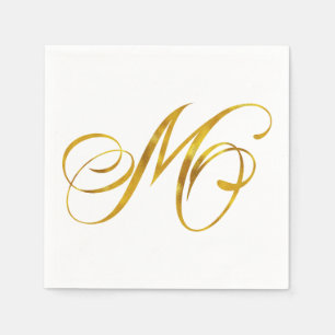 Custom Monogram M Faux Gold Foil Monograms Initial Napkin