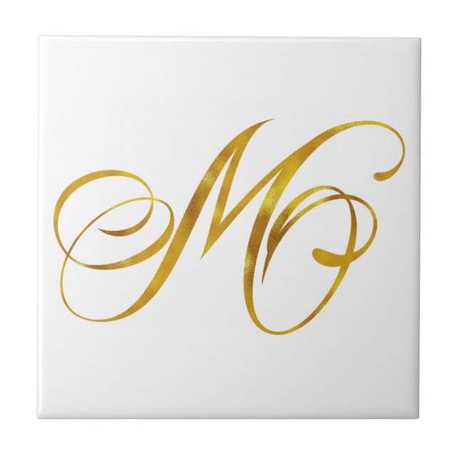 Custom Monogram M Faux Gold Foil Monograms Initial Tile (Front)