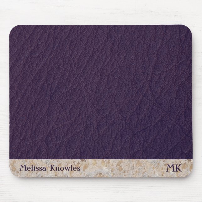 Custom Monogram Masculine Modern Purple Leather Mouse Pad (Front)