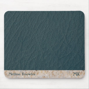 Custom Monogram Masculine Modern Teal Blue Leather Mouse Pad