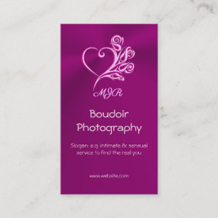 Custom monogram, Mauve Stylized Heart and Roses Business Card