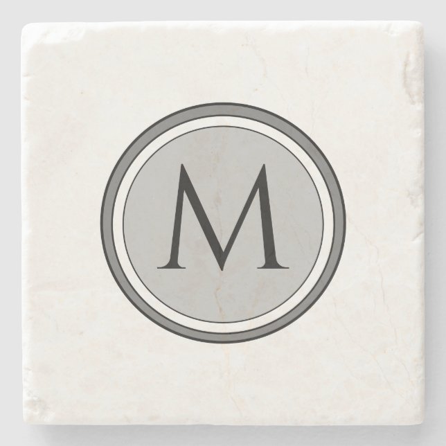 Custom Monogram Medallion | Grey & White Stone Coaster (Front)